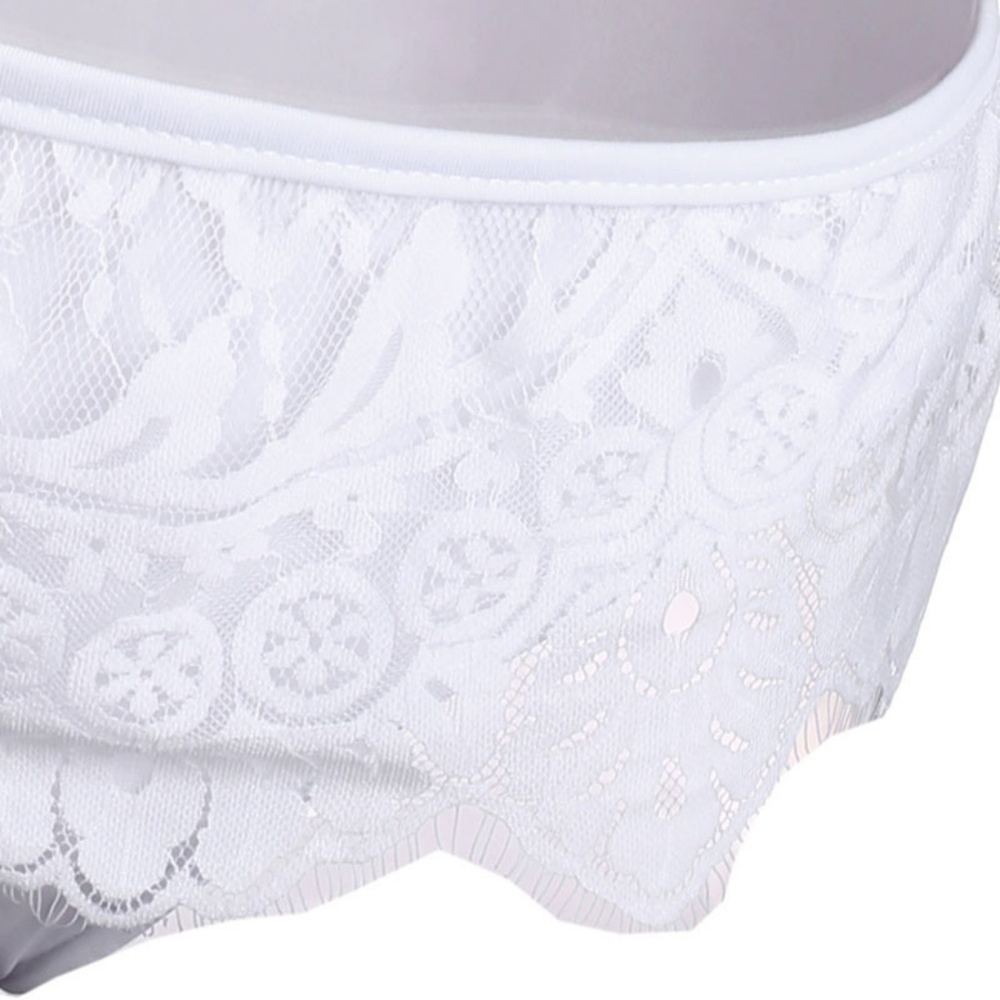 Lace ruffle halter tie bandeau style white bikini - Picture 4 of 7